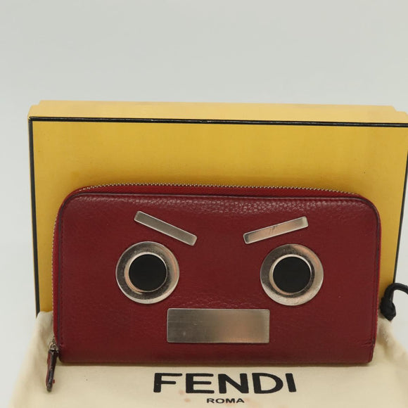FENDI Long Wallet Leather Red Auth bs28774