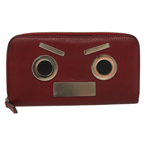 FENDI Long Wallet Leather Red Auth bs28774