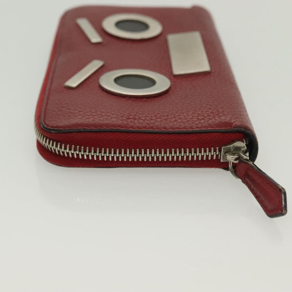FENDI Long Wallet Leather Red Auth bs28774