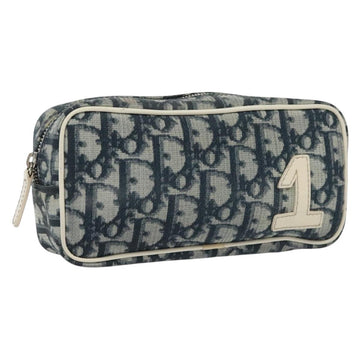Christian Dior Trotter Canvas Pouch PVC Navy Silver Auth bs28793