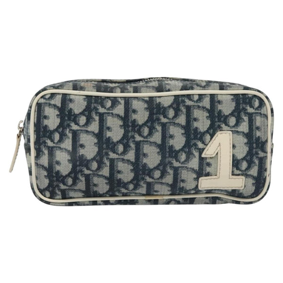Christian Dior Trotter Canvas Pouch PVC Navy Silver Auth bs28793
