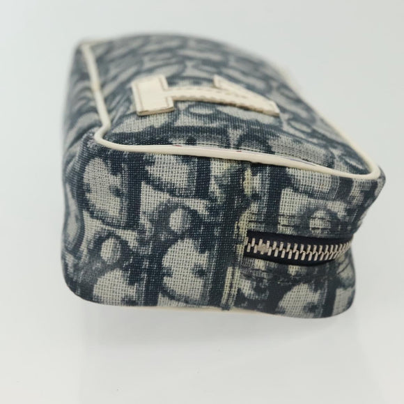 Christian Dior Trotter Canvas Pouch PVC Navy Silver Auth bs28793