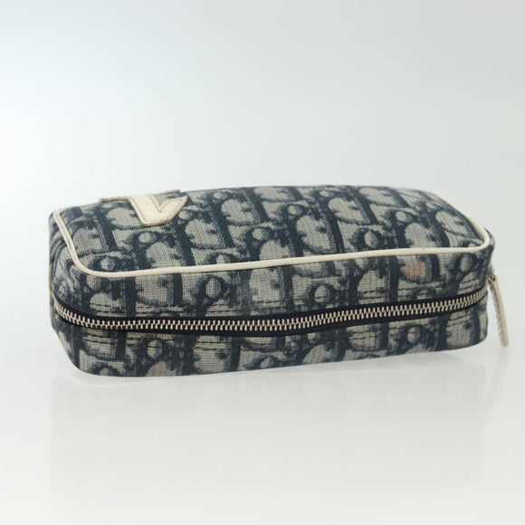Christian Dior Trotter Canvas Pouch PVC Navy Silver Auth bs28793