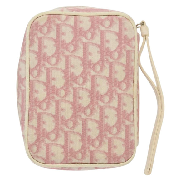 Christian Dior Trotter Canvas Pouch PVC Pink Silver Auth bs28794