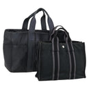 HERMES Tote Bag Canvas 2 Set Black Auth bs28801-1