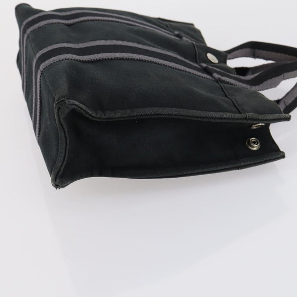HERMES Tote Bag Canvas 2 Set Black Auth bs28801