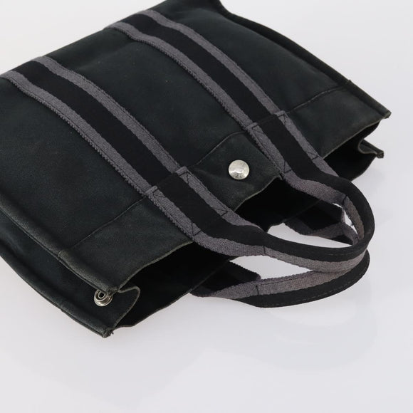 HERMES Tote Bag Canvas 2 Set Black Auth bs28801