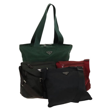 PRADA Bag Nylon 4Set Black Green Bordeaux Auth bs28803