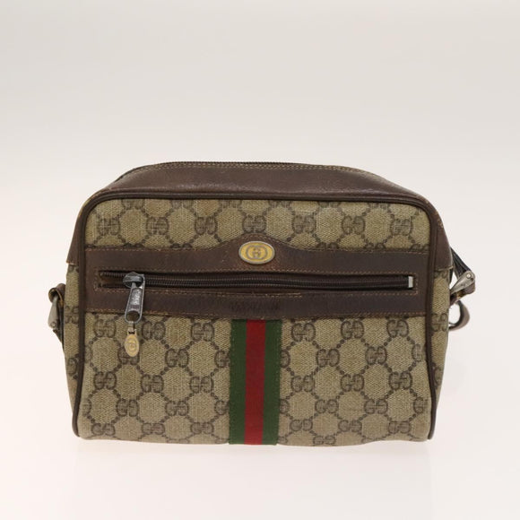 GUCCI GG Canvas Supreme Web Sherry Line Bag Leather PVC 3 Set Beige Auth bs28804