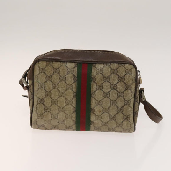 GUCCI GG Canvas Supreme Web Sherry Line Bag Leather PVC 3 Set Beige Auth bs28804