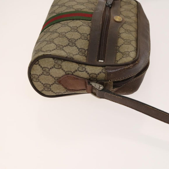 GUCCI GG Canvas Supreme Web Sherry Line Bag Leather PVC 3 Set Beige Auth bs28804