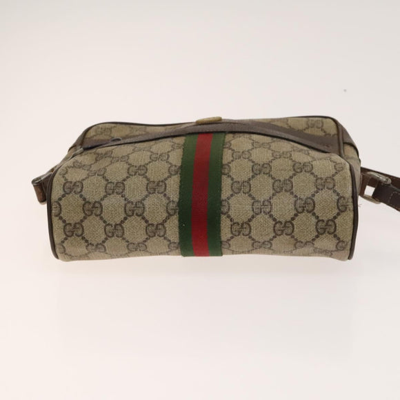 GUCCI GG Canvas Supreme Web Sherry Line Bag Leather PVC 3 Set Beige Auth bs28804