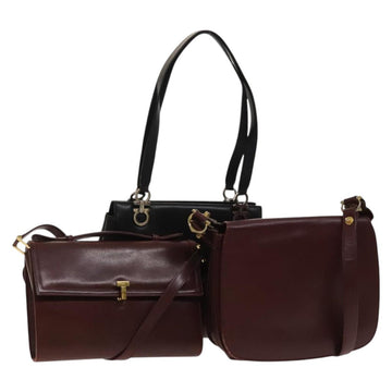 Salvatore Ferragamo Cartier Gancini Bag Leather 3Set Black Bordeaux Auth bs28805