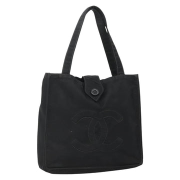 CHANEL Hand Bag Nylon Black Gold CC Auth bs28849