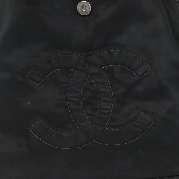 CHANEL Hand Bag Nylon Black Gold CC Auth bs28849