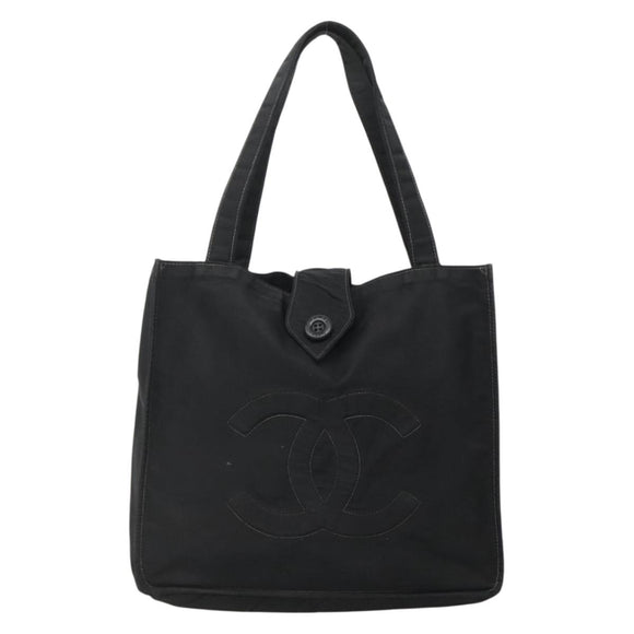 CHANEL Hand Bag Nylon Black Gold CC Auth bs28849