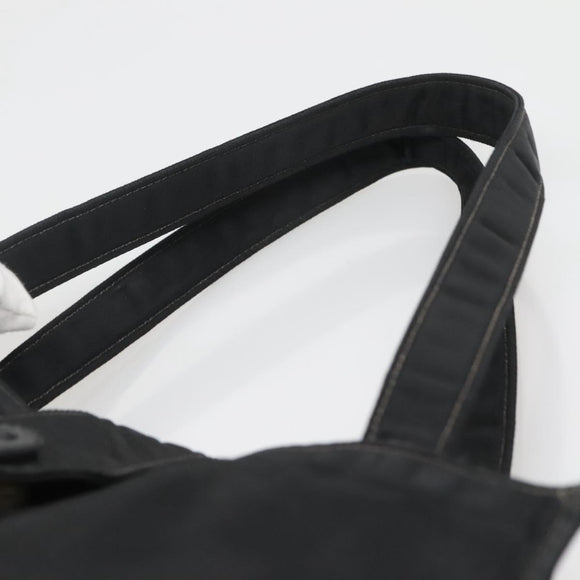 CHANEL Hand Bag Nylon Black Gold CC Auth bs28849