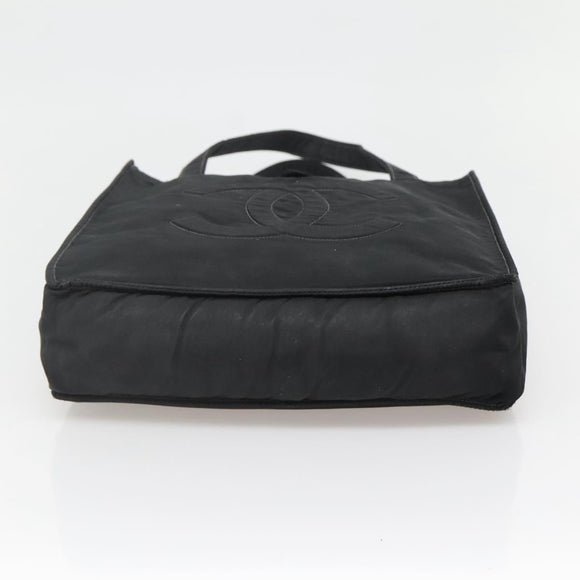 CHANEL Hand Bag Nylon Black Gold CC Auth bs28849