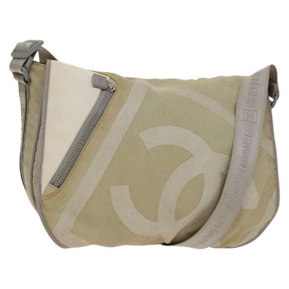 CHANEL Sports Boston Bag Nylon Beige Silver CC Auth bs28850