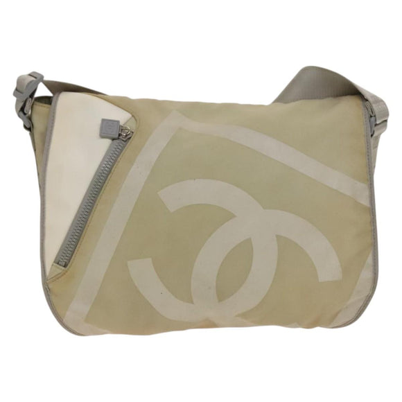 CHANEL Sports Boston Bag Nylon Beige Silver CC Auth bs28850