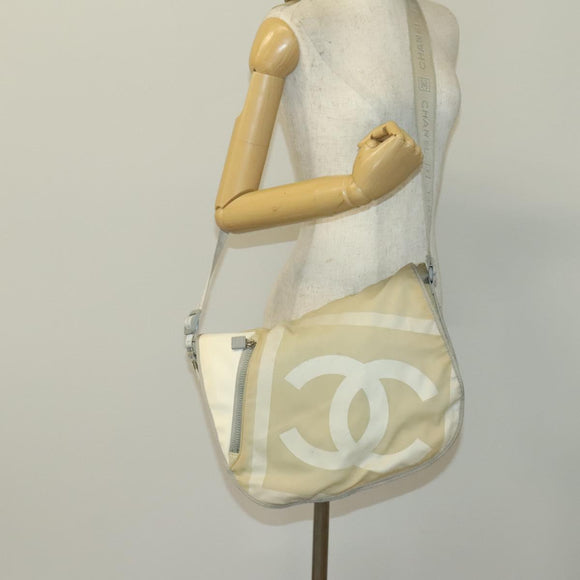 CHANEL Sports Boston Bag Nylon Beige Silver CC Auth bs28850