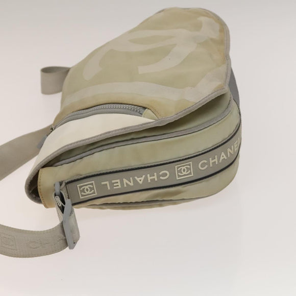 CHANEL Sports Boston Bag Nylon Beige Silver CC Auth bs28850