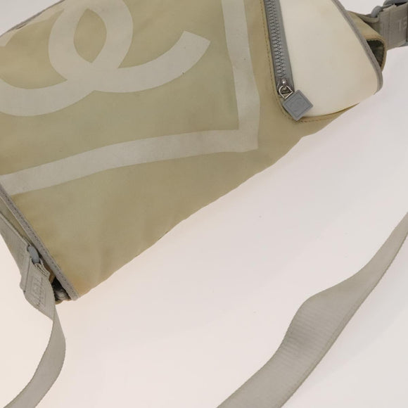 CHANEL Sports Boston Bag Nylon Beige Silver CC Auth bs28850