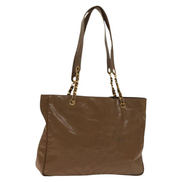 CHANEL Tote Bag Enamel Brown Gold CC Auth bs28851