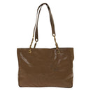 CHANEL Tote Bag Enamel Brown Gold CC Auth bs28851-2