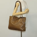 CHANEL Tote Bag Enamel Brown Gold CC Auth bs28851-20