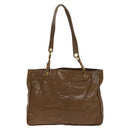 CHANEL Tote Bag Enamel Brown Gold CC Auth bs28851-3