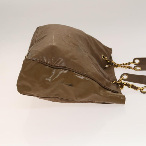 CHANEL Tote Bag Enamel Brown Gold CC Auth bs28851