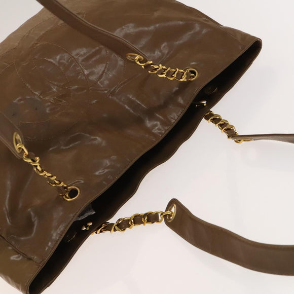 CHANEL Tote Bag Enamel Brown Gold CC Auth bs28851