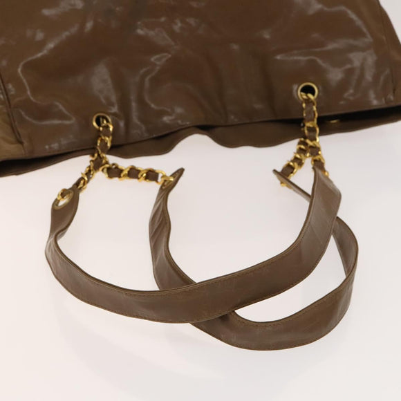 CHANEL Tote Bag Enamel Brown Gold CC Auth bs28851