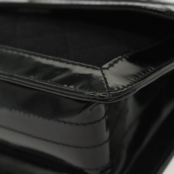 CHANEL Matelasse Chain Shoulder Bag Canvas Leather Black Silver CC Auth bs28854