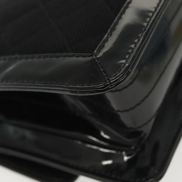 CHANEL Matelasse Chain Shoulder Bag Canvas Leather Black Silver CC Auth bs28854