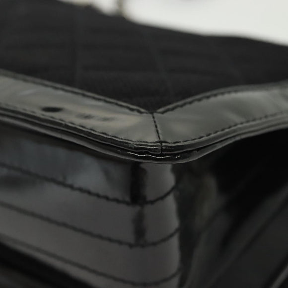 CHANEL Matelasse Chain Shoulder Bag Canvas Leather Black Silver CC Auth bs28854