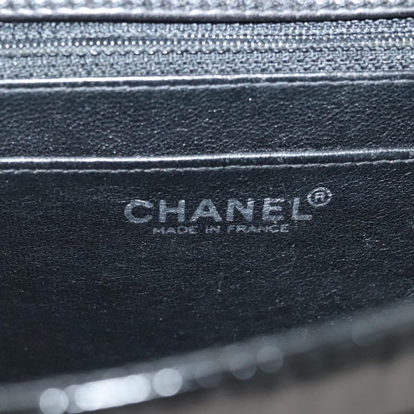 CHANEL Matelasse Chain Shoulder Bag Canvas Leather Black Silver CC Auth bs28854