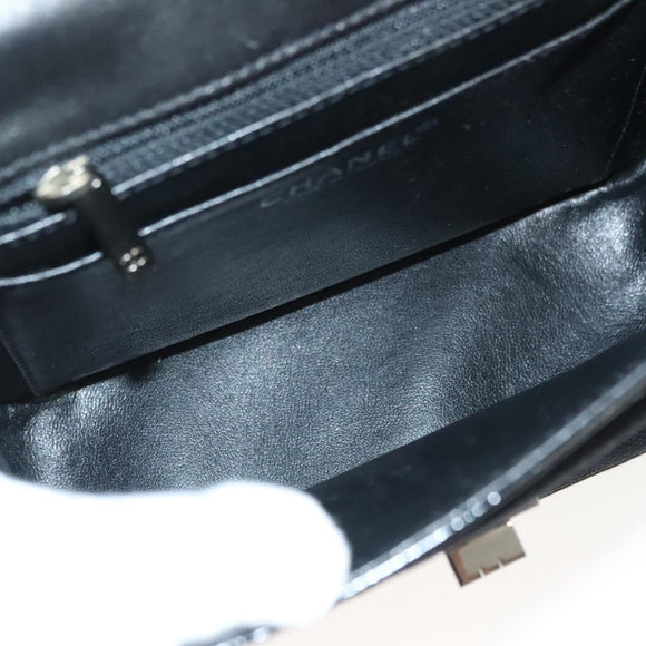 CHANEL Matelasse Chain Shoulder Bag Canvas Leather Black Silver CC Auth bs28854