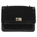 CHANEL Matelasse Chain Shoulder Bag Canvas Leather Black Silver CC Auth bs28854-13