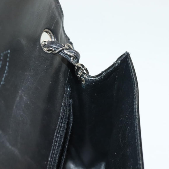 CHANEL Matelasse Chain Shoulder Bag Canvas Leather Black Silver CC Auth bs28854