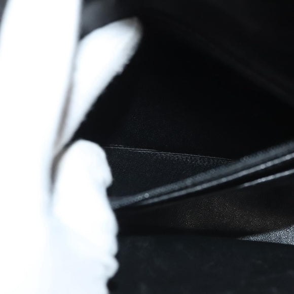 CHANEL Matelasse Chain Shoulder Bag Canvas Leather Black Silver CC Auth bs28854