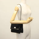 CHANEL Matelasse Chain Shoulder Bag Canvas Leather Black Silver CC Auth bs28854-24