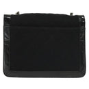 CHANEL Matelasse Chain Shoulder Bag Canvas Leather Black Silver CC Auth bs28854-2