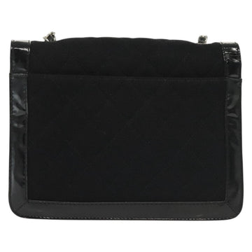 CHANEL Matelasse Chain Shoulder Bag Canvas Leather Black Silver CC Auth bs28854 - 0