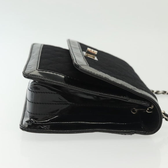 CHANEL Matelasse Chain Shoulder Bag Canvas Leather Black Silver CC Auth bs28854