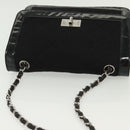 CHANEL Matelasse Chain Shoulder Bag Canvas Leather Black Silver CC Auth bs28854-7