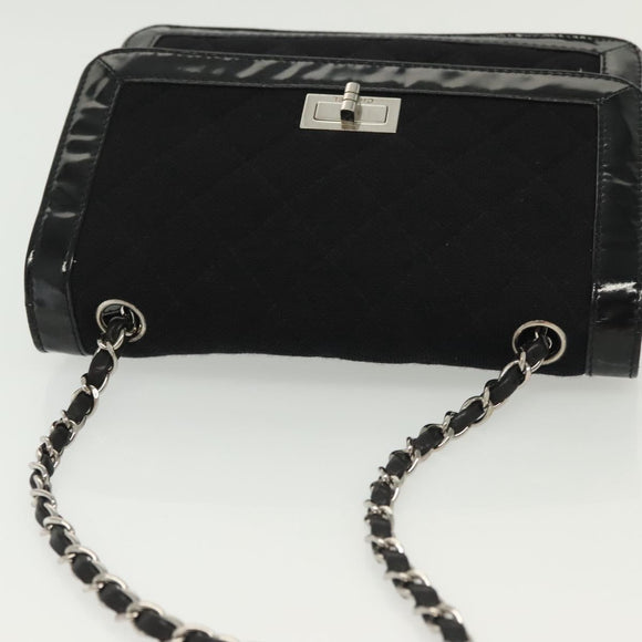 CHANEL Matelasse Chain Shoulder Bag Canvas Leather Black Silver CC Auth bs28854
