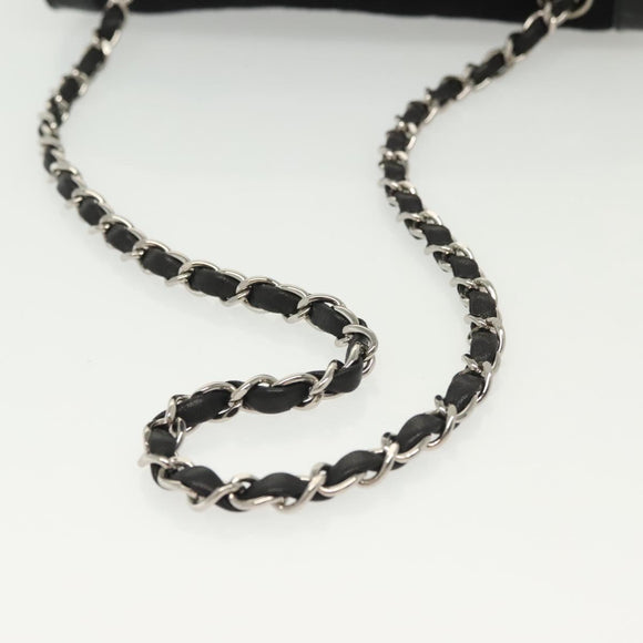 CHANEL Matelasse Chain Shoulder Bag Canvas Leather Black Silver CC Auth bs28854