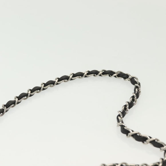 CHANEL Matelasse Chain Shoulder Bag Canvas Leather Black Silver CC Auth bs28854